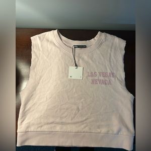 NWT Zara Cropped VEGAS Sweatshirt Raw Sleveless Shirt Top Sz S